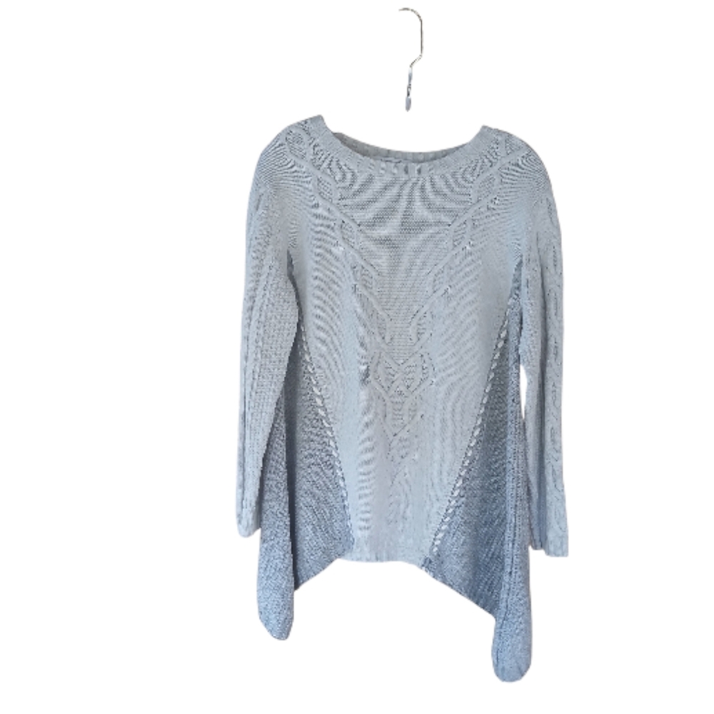 Foxcroft Cream & Gray Crew Neck Swing Sweater Large